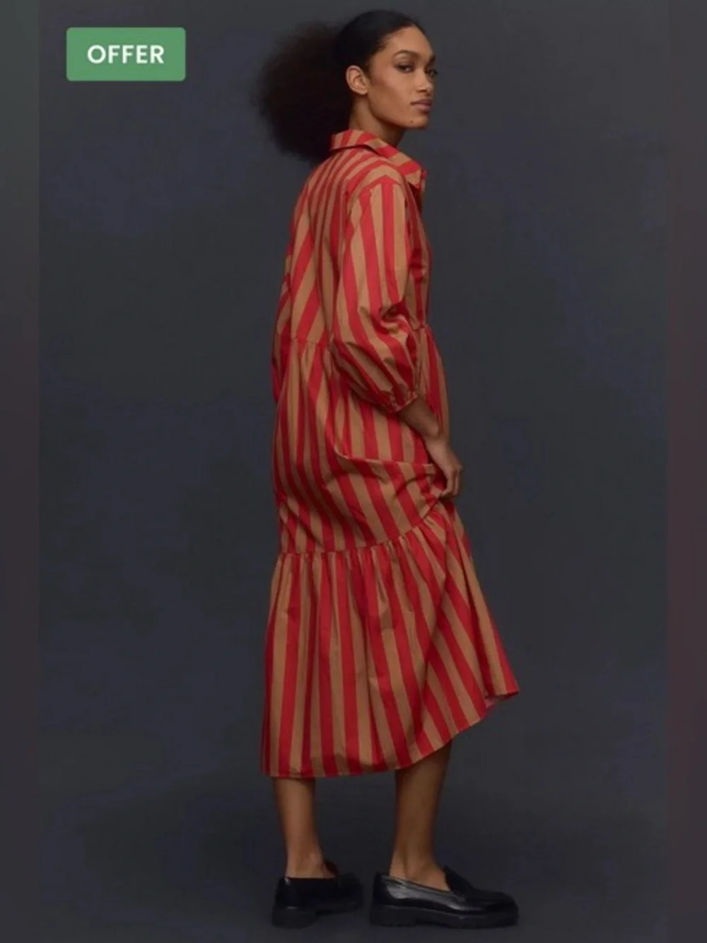 Anthropologie Maeve Bettina Striped Tiered Poplin Shirt Midi Dress Size M - Picture 2 of 11